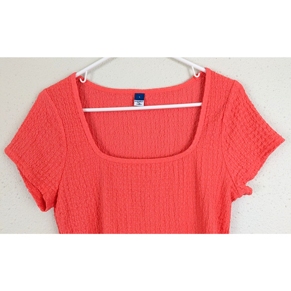 New Old Navy sz L Stretchy Top crinkle fabric ss salmon pink women 3786 - Picture 2 of 6